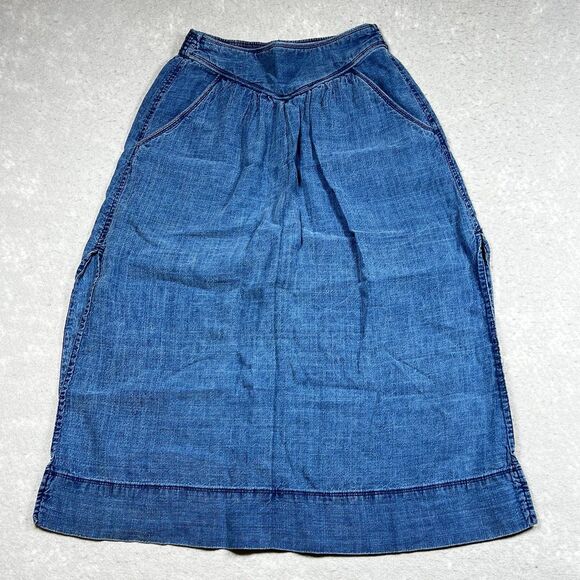 Aritzia Wilfred Gabrielle Skirt Size 2XS Blue Midi Linen Blend Denim Pockets - Picture 1 of 12